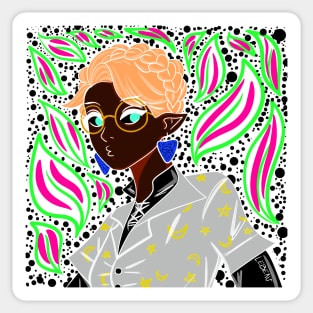 dark witch in glasses in boho style pattern ecopop Sticker